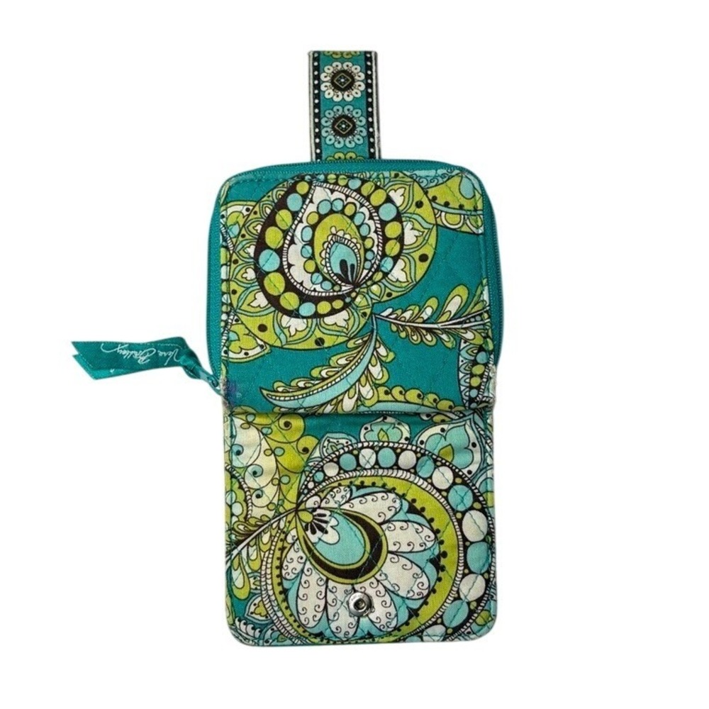 Vera Bradley Peacock Paisley Small Bi-Fold Wallet Blue Green Zipper Coin Section - Picture 3 of 7